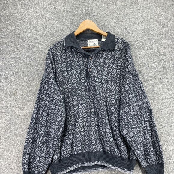 Florence Tricot Sweater Pullover Men XL Gray Geometric Knit Wool Collared Button - Picture 3 of 9